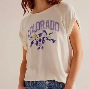 We The Free Women L Cream Colorado State Flower Short Sleeve Graphic Tee NWOT
